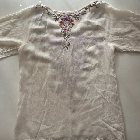 Johnny Was Semi-Sheer Cream Embroidered Rayon Tunic - Picture 5 of 10